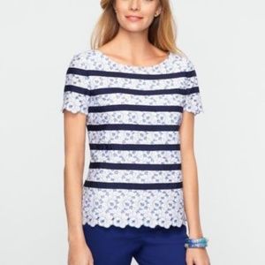 NWT Talbots Sz10 Lace Eyelet Ribbon Top Blue White